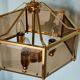 Brass pendant lamp and five-faceted vintage smoked glasses