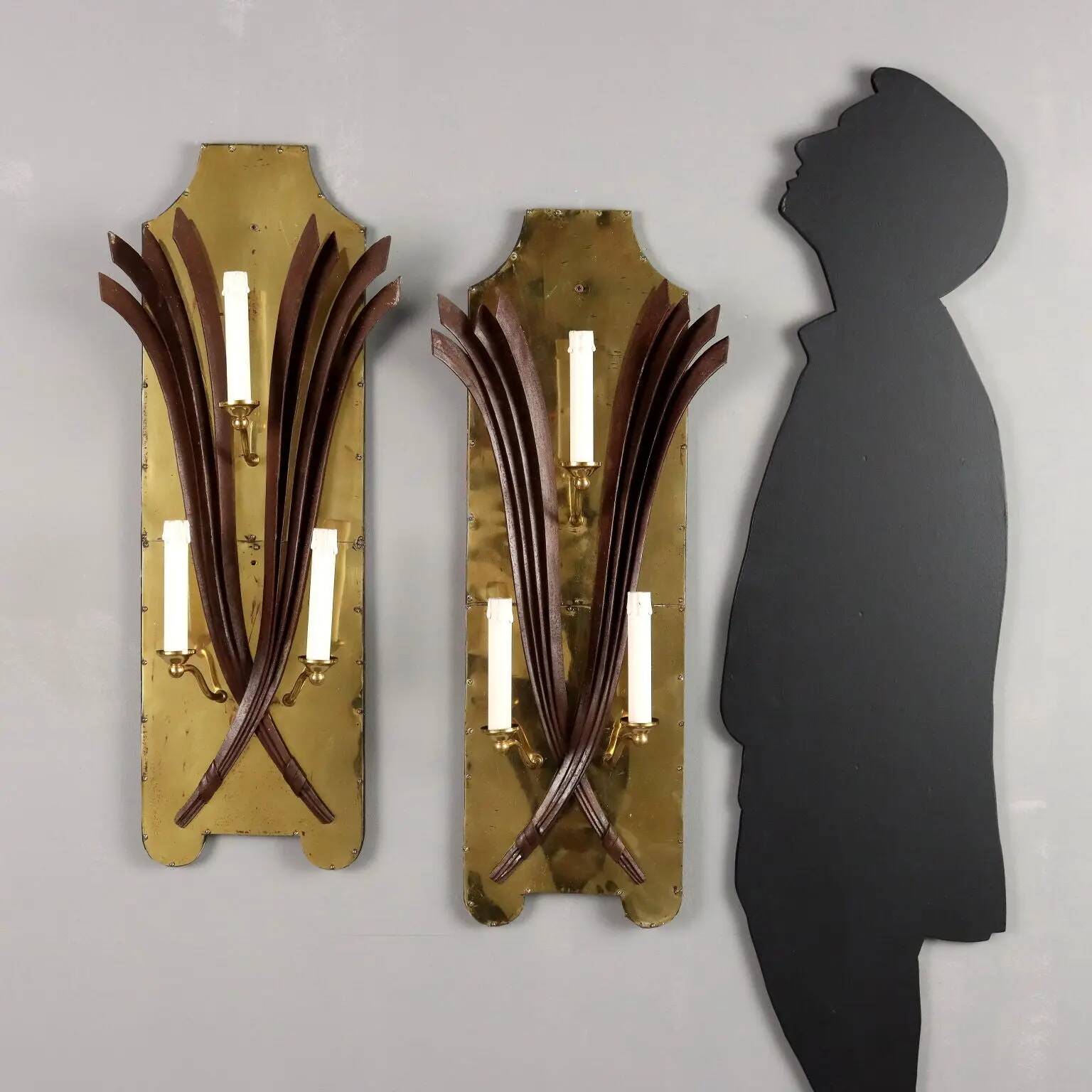 Antique wall sconces with 3 lights in wrought iron, Italy, 20th century