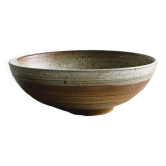 Small salad bowl, two-tone ceramic dish with base and rustic finish.