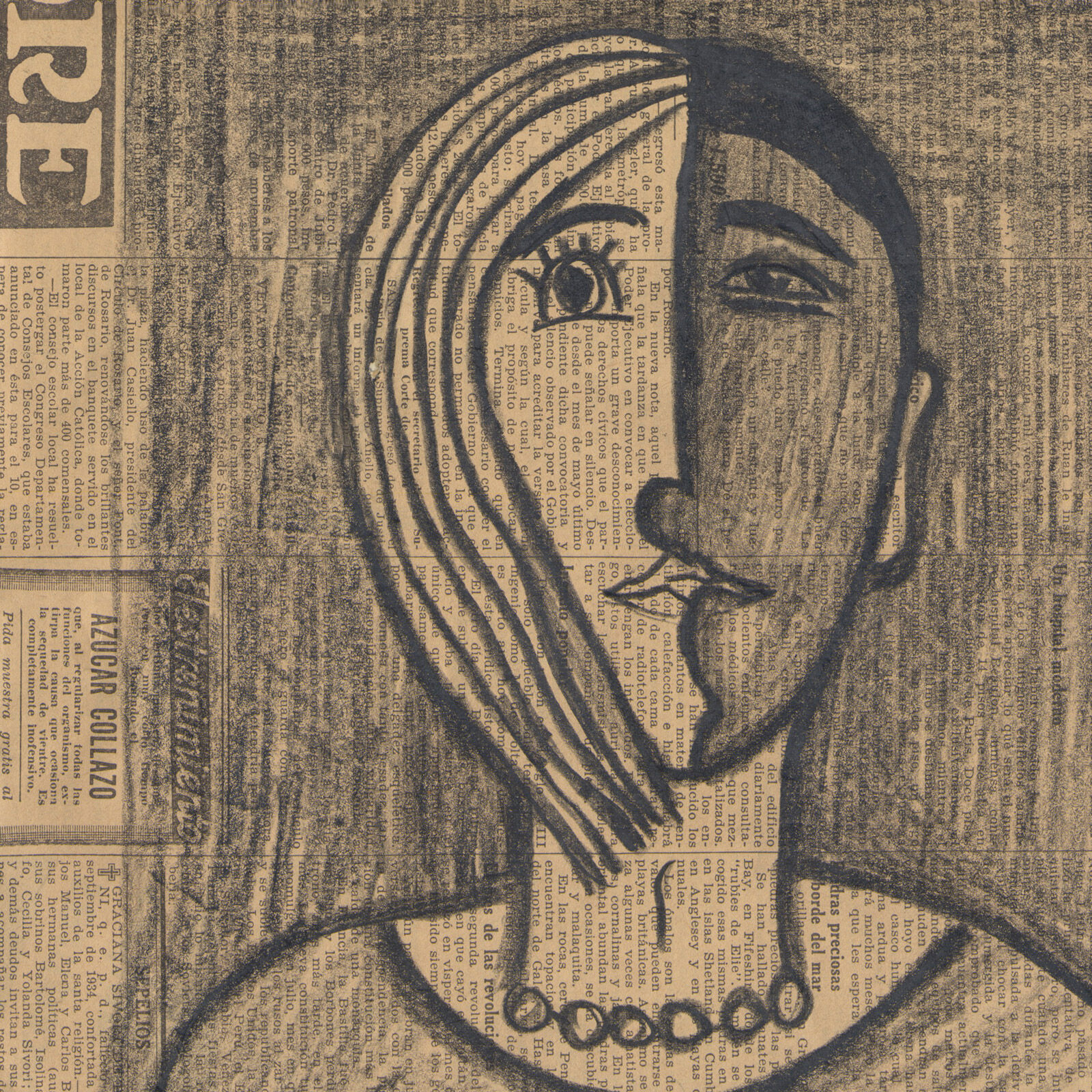 Charming antique naive South American portrait, 1930s