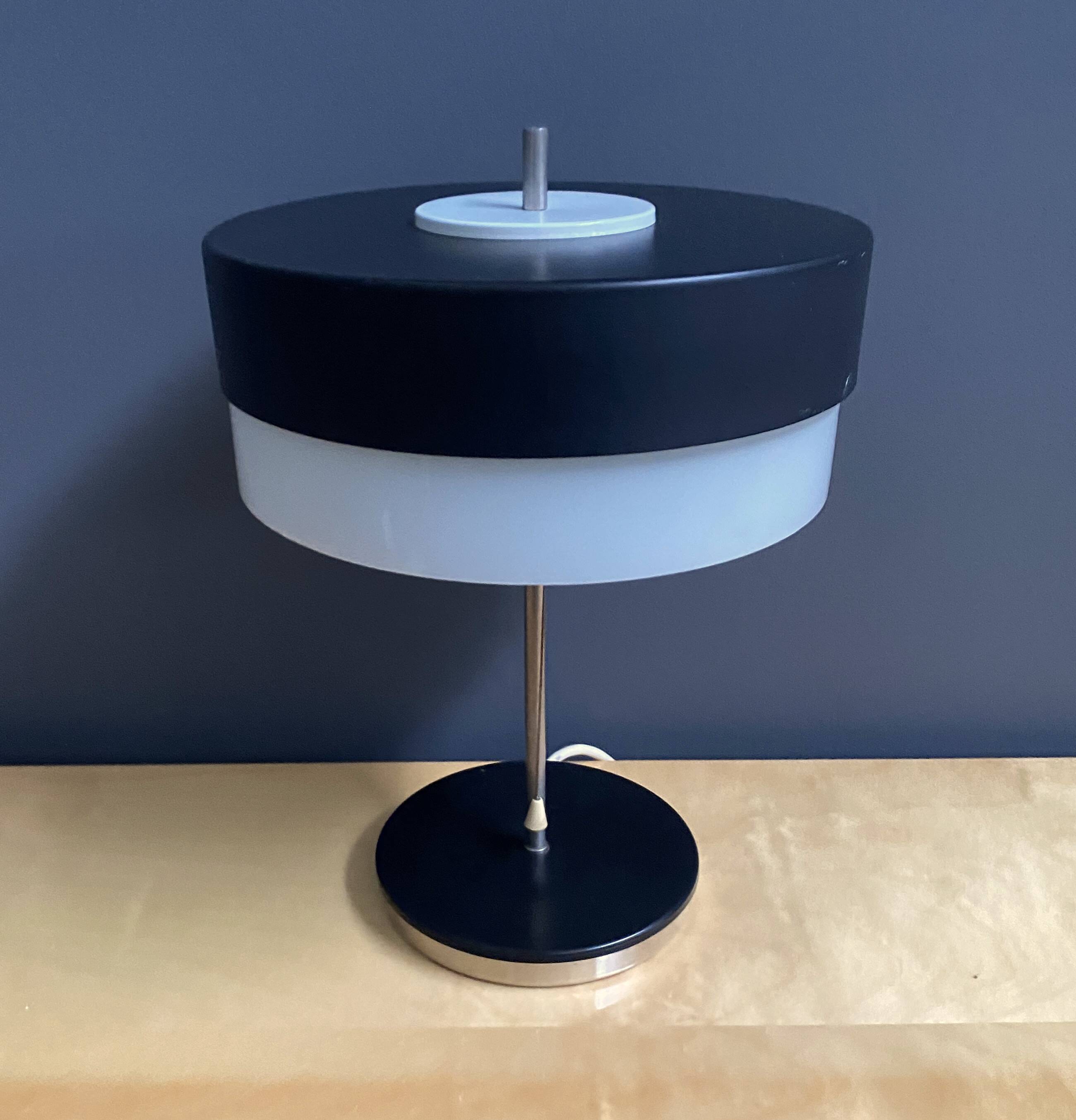 Table lamp in black metal and white glass, by Kamenicky Senov 1960s