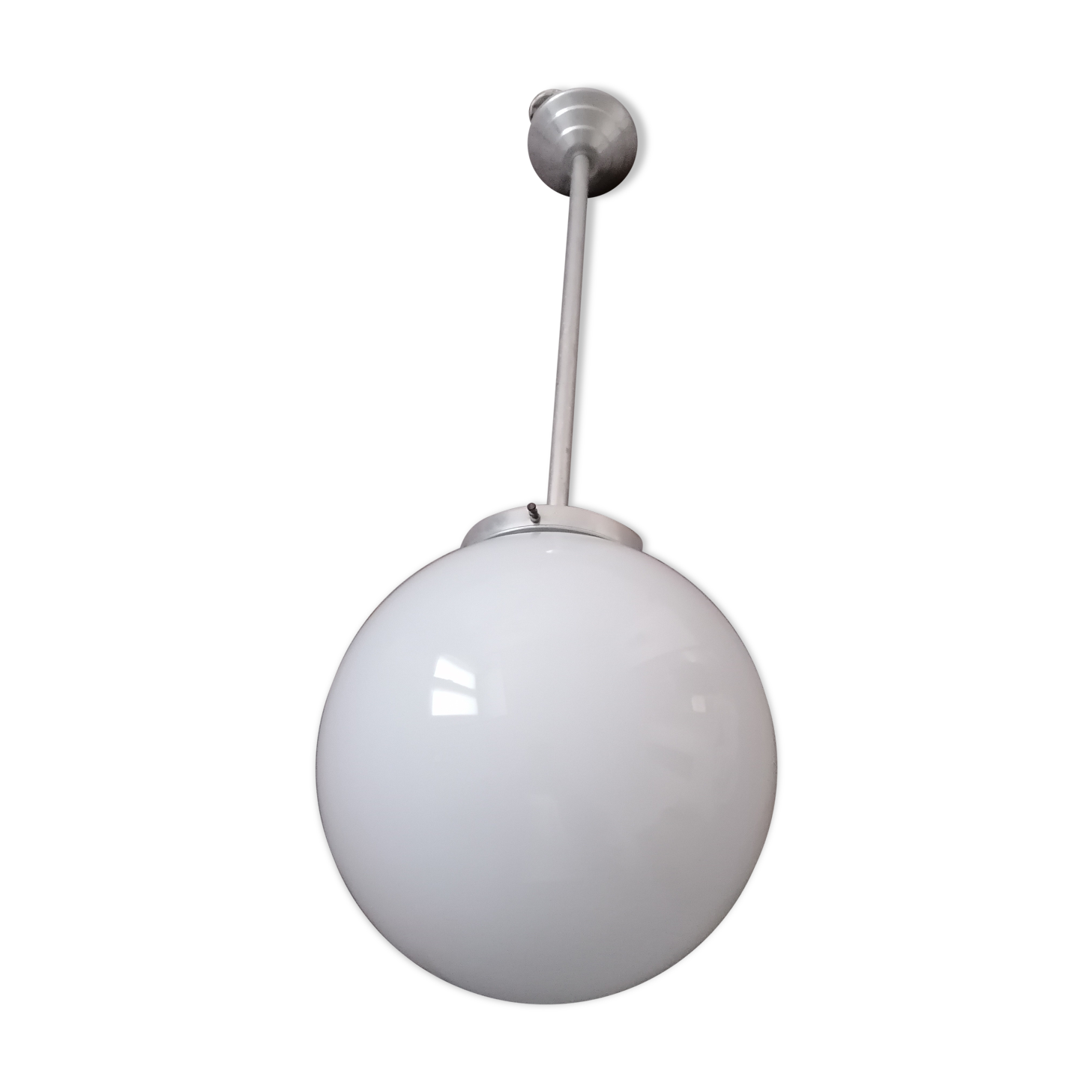Suspension aluminum globe glass opaline modernist art deco