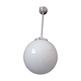 Suspension aluminium globe verre opaline moderniste art déco