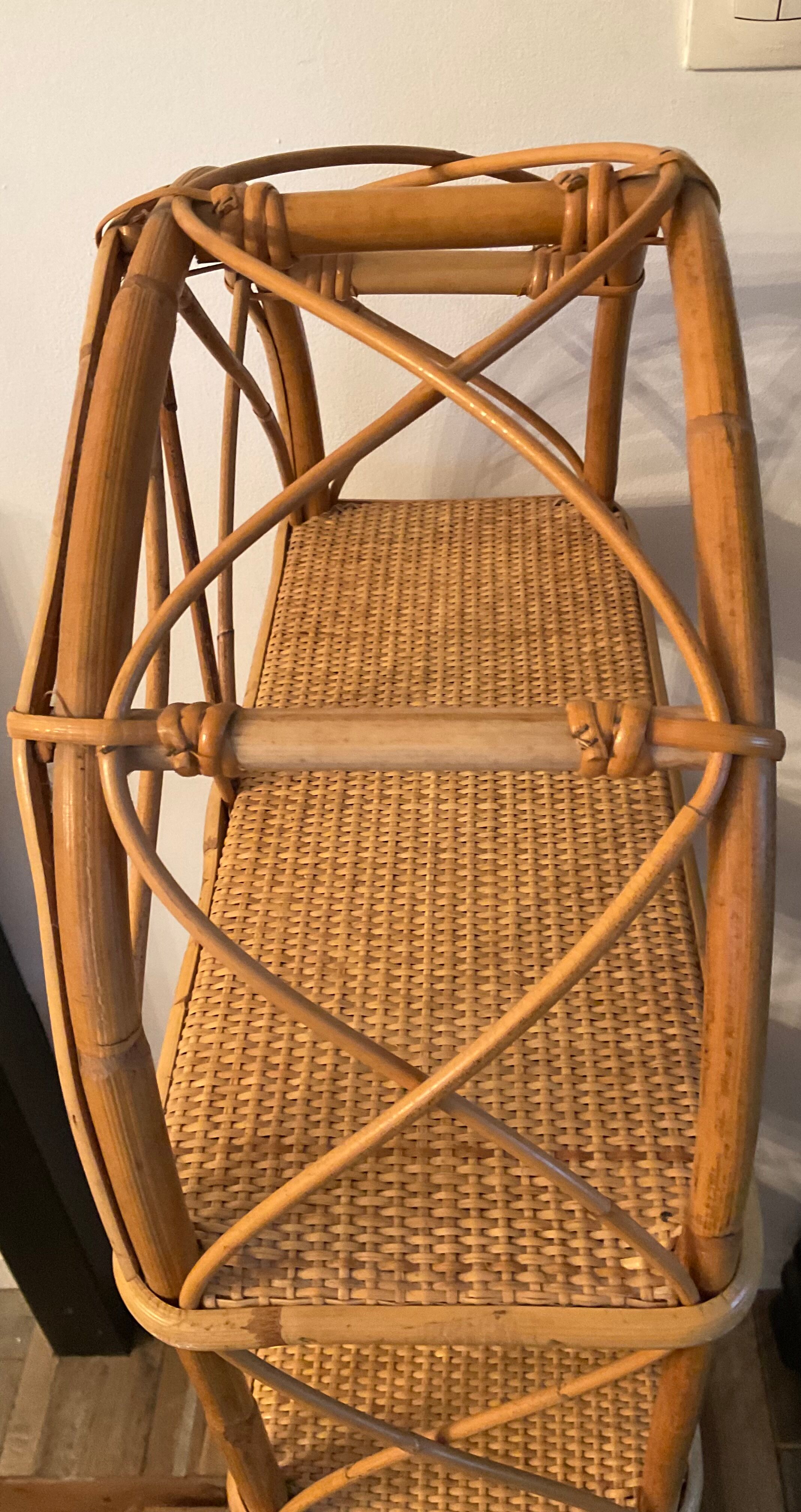 Vintage rattan and wicker shelf 70s