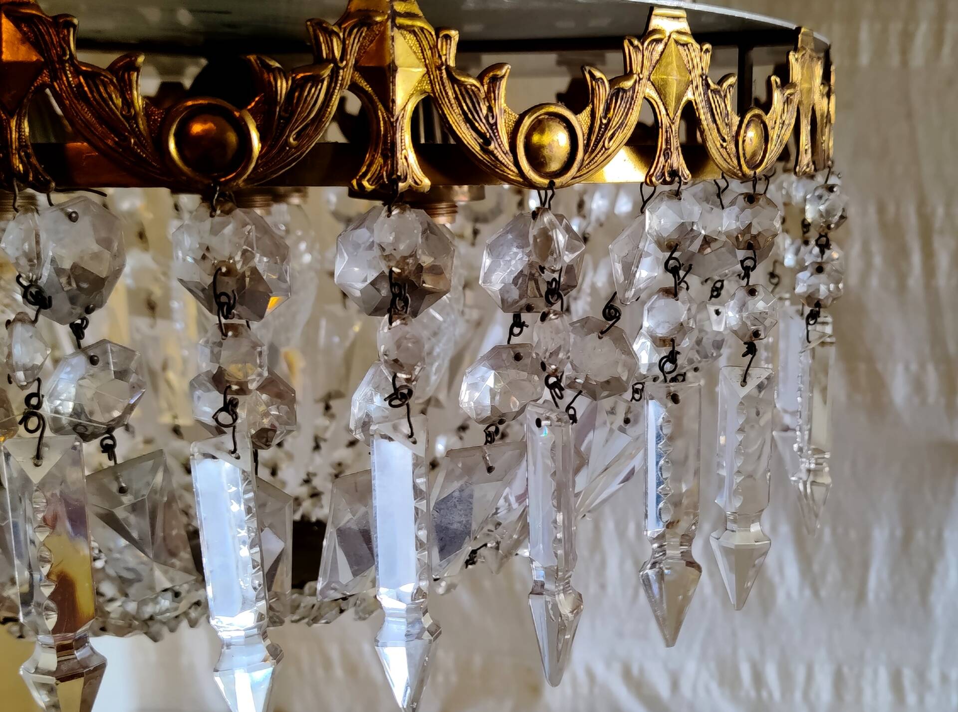 Glass and brass basket ceiling light - mid 20th century.
