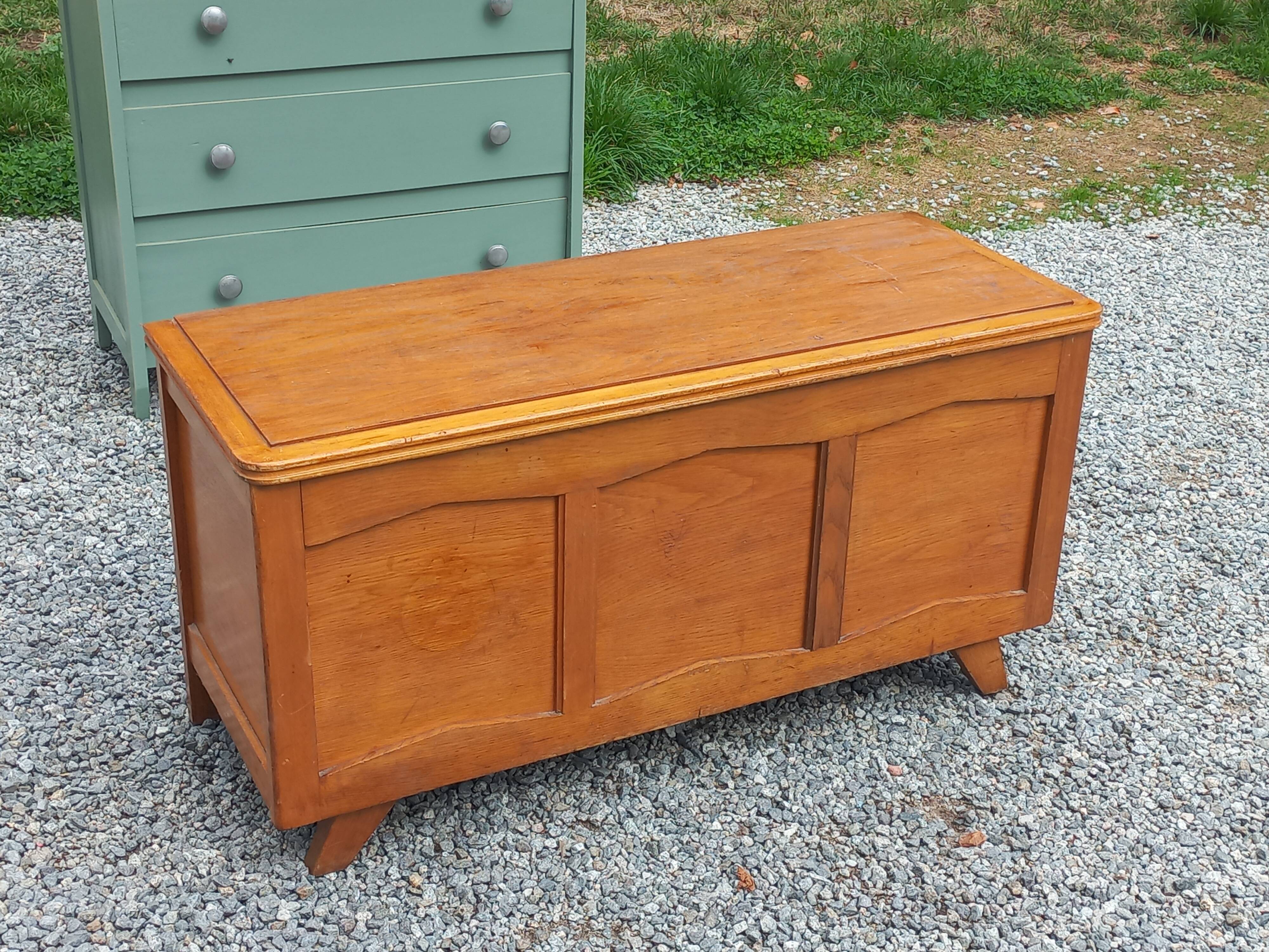 Vintage 1950s oak chest with compass feet