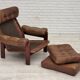 1970s, Swedish design, armchair with footstool, furniture leather.