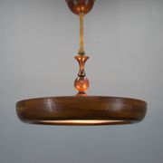 Large wooden art deco ufo chandelier, 1930s