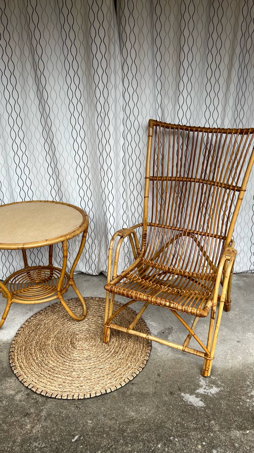 Large vintage rattan armchair