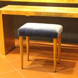 Panca vintage in wood and velluto blue Italia 1950s