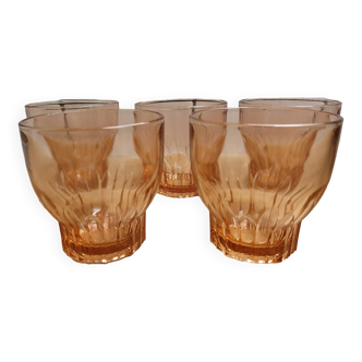 Lot de 5 verres à eau en verre rose vintage