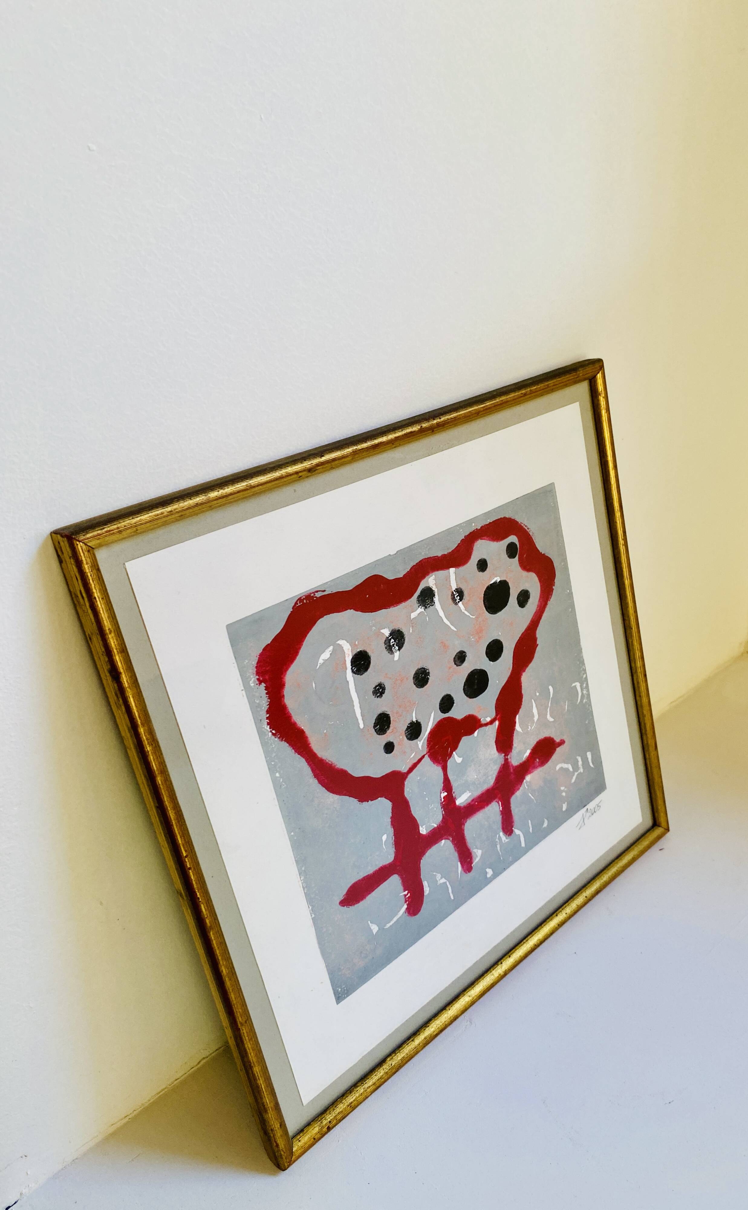 Screen printing and glazed gilded wood frame