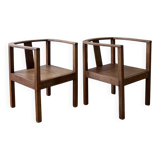 Pair of solid wood armchairs