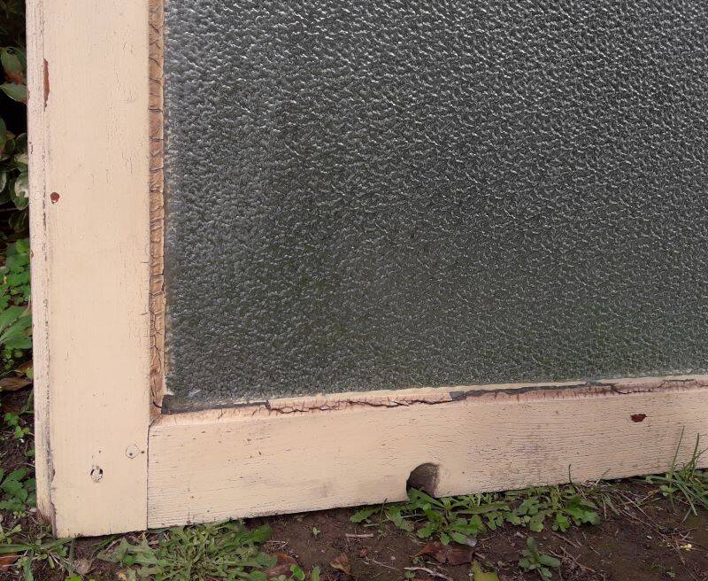 Pair of antique translucent glass sliding doors