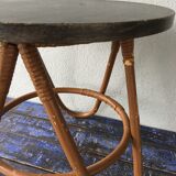 Gueridon, vintage two-coloured rattan coffee table