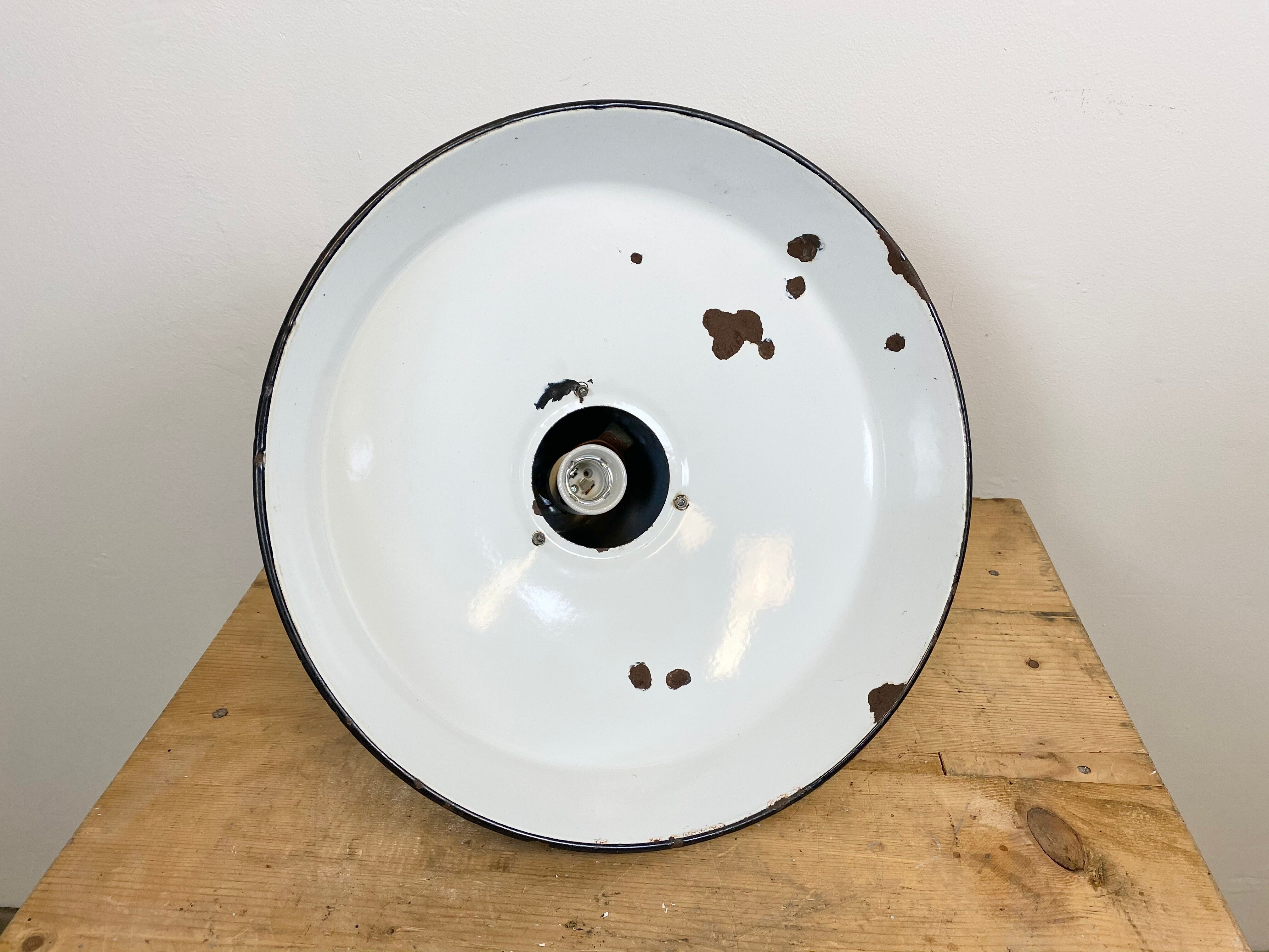 Midcentury grey enamel industrial ceiling lamp, 1950s