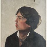 Oil on canvas portrait of a young man in profile, quality, late 19th century