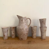 Service à orangeade en grès moucheté signé Farah, Vallauris années 1960-70