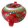 Vintage red Chinese teapot decorated with dragons and symbols.