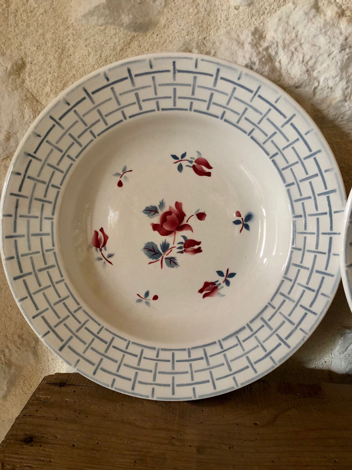 "Roseraie" soup plates from Digoin and Sarreguemines