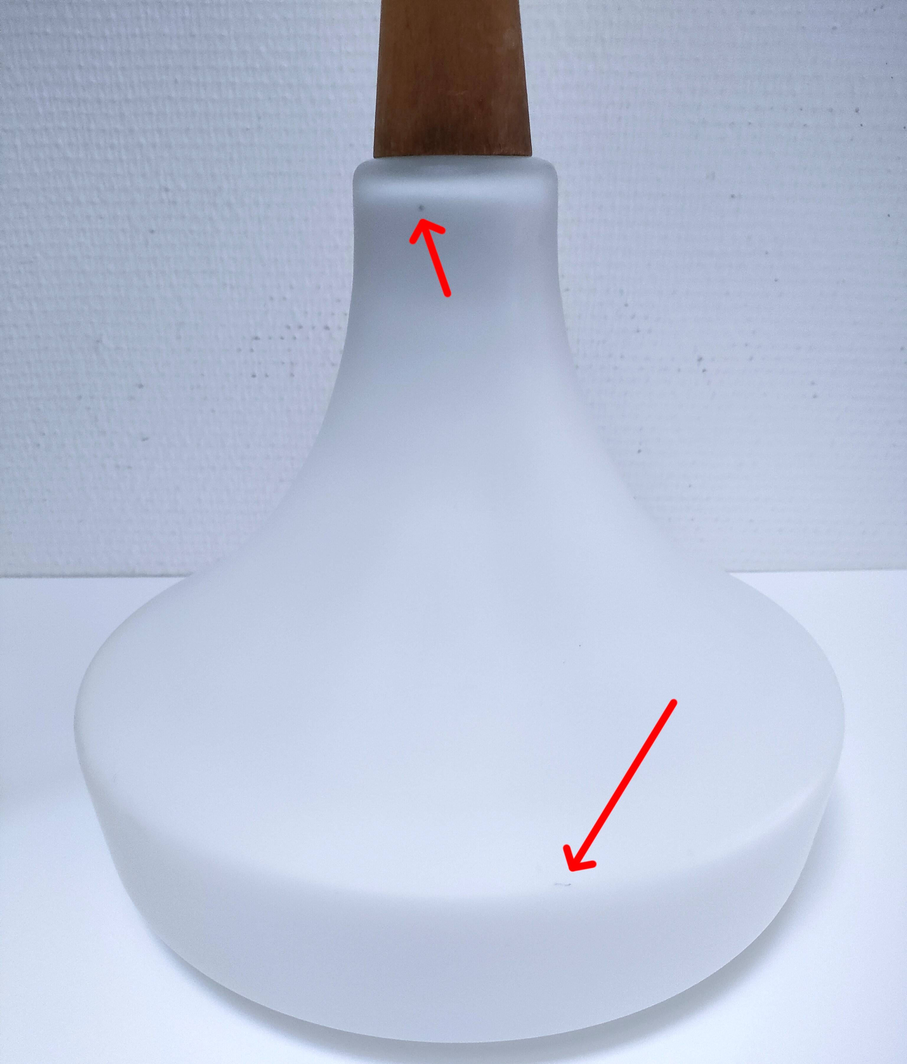 Suspension verre opalin et bois design années 70