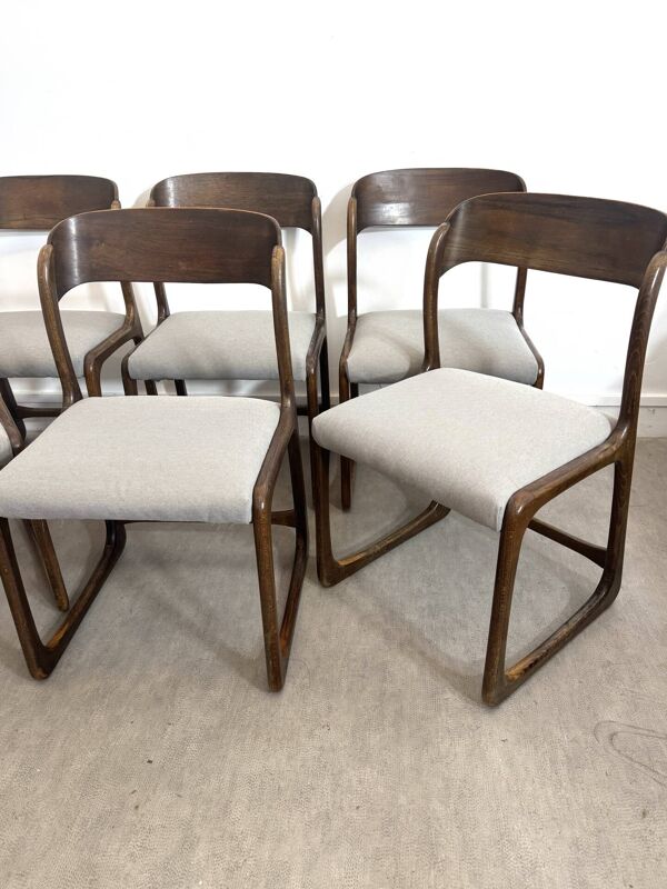Lot de six chaises « traîneau » Baumann assises restaurées