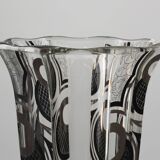 Art Deco Glass Vase with Black Graphic Decoration, France, circa 1940