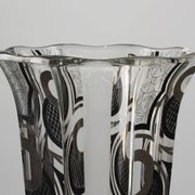 Art Deco Glass Vase with Black Graphic Decoration, France, circa 1940