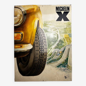 XXL metal plate - Michelin X - Fiat 124 - 1970 - Car