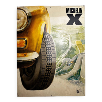 Plaque métal XXL - Michelin X - Fiat 124 - 1970 - Voiture