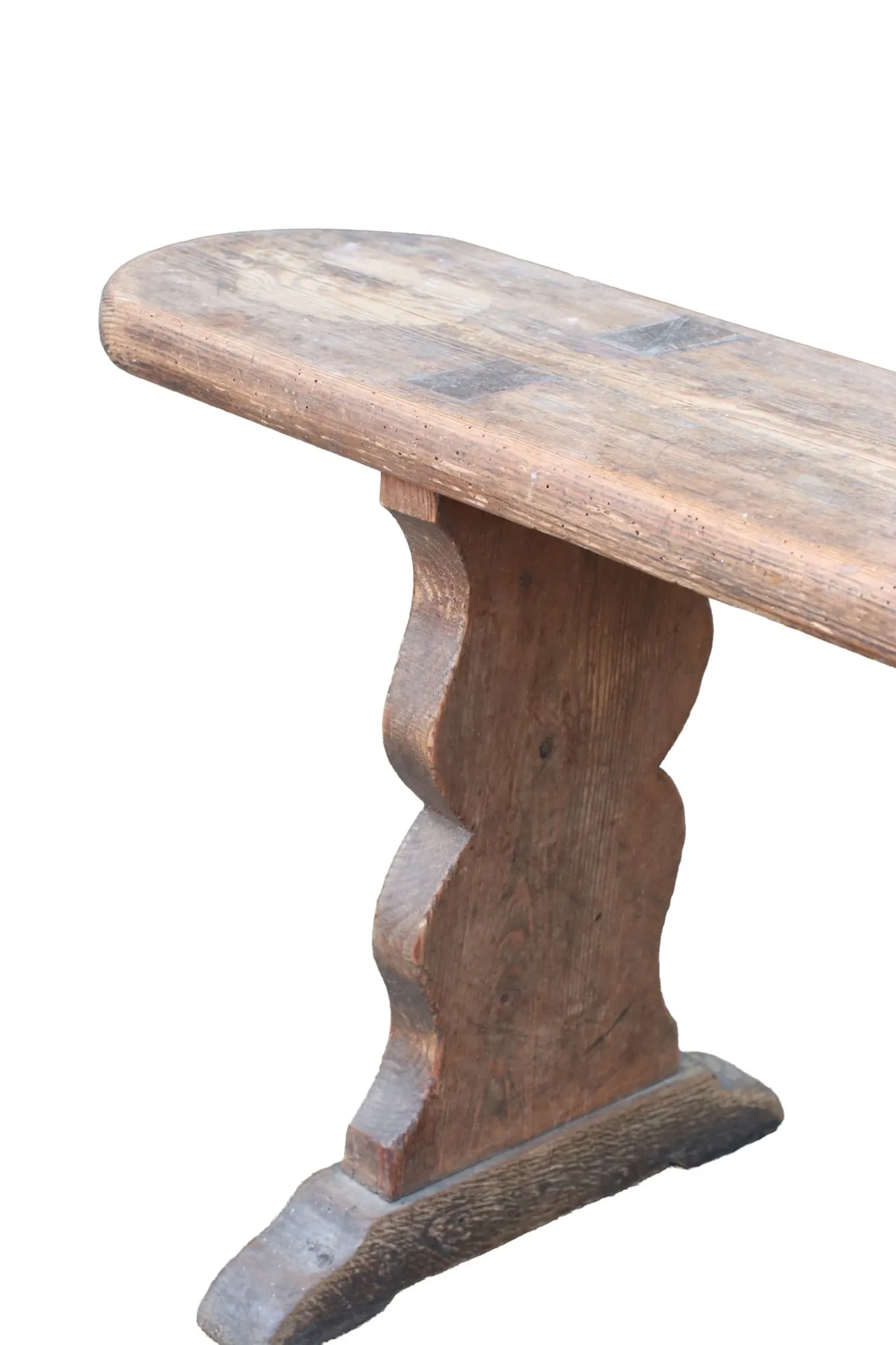 Long French wabi-sabi bench in weathered pine – circa 1900