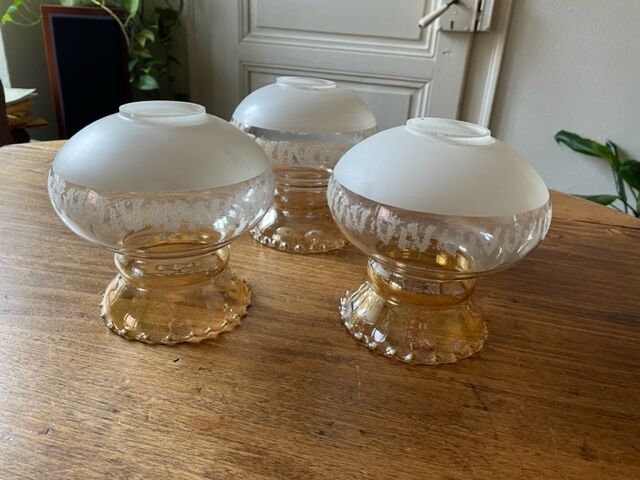 3 globes of glass lampshades, antique, vintage