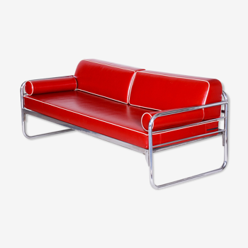 Red leather sofa by Hynekk Gottwald 1930