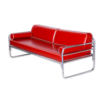 Red leather sofa by Hynekk Gottwald 1930