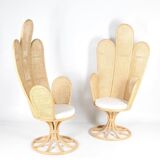 Pair of rattan and cane armchairs
