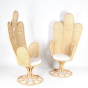 Paire de fauteuils en rotin et cannage