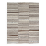 Naturel Wool Beige and Stone Grey Turkish Wool Kilim Rug, 233x293 Cm