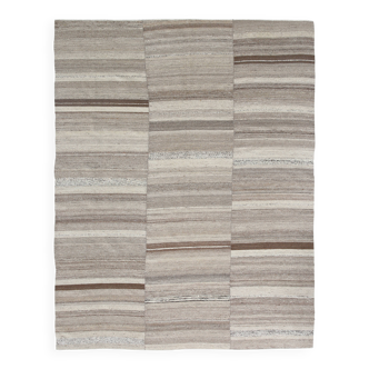 Naturel Wool Beige and Stone Grey Turkish Wool Kilim Rug, 233x293 Cm