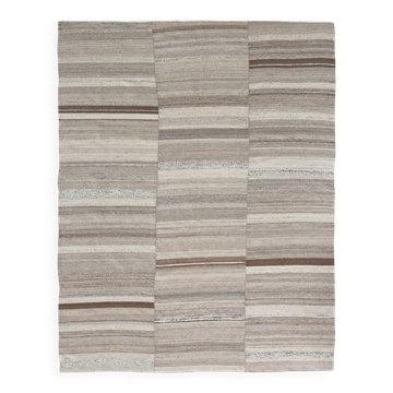 Tapis Kilim turc en laine naturelle beige et gris pierre, 233 x 293 cm