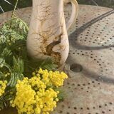 Vase, enameled ceramic jug, chiseled tree motif, west germany vintage 1970, numbered 3047