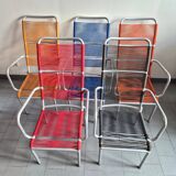 Set of 5 vintage scoubidou armchairs 1950 in aluminium & plastic wire 50