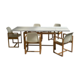 Ensemble de salle à manger rare avec table extensible, 5 chaises et deux tables d’appoint