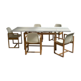 Ensemble de salle à manger rare avec table extensible, 5 chaises et deux tables d’appoint