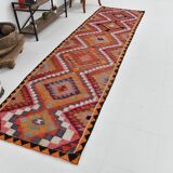Tapis Kilim fait main rose orange 3x12 105x377 cm
