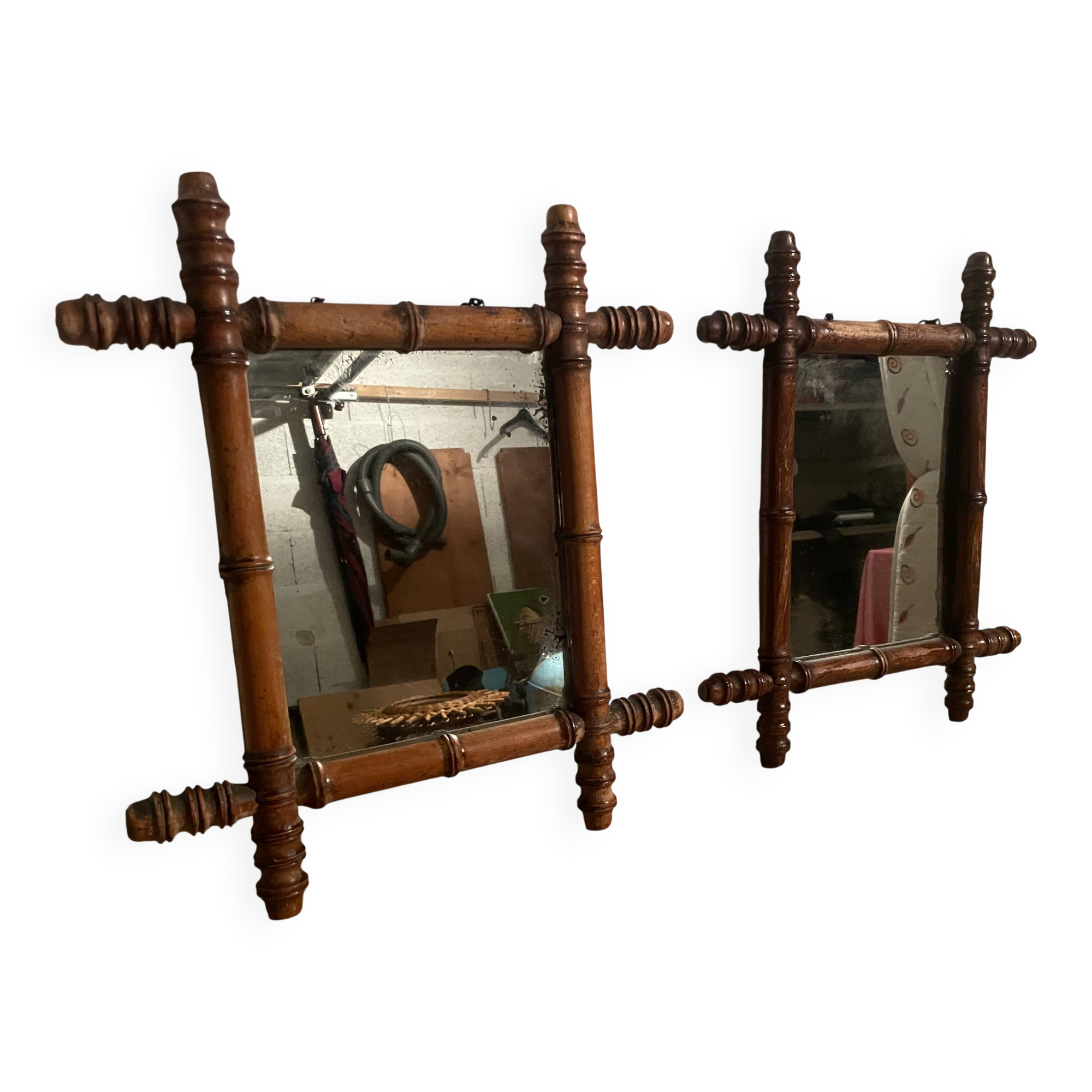 Pair of wooden mirrors from the 1940s.