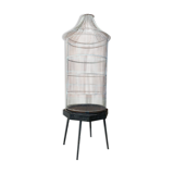 Antique black & white metal bird cage on vintage decorative legs