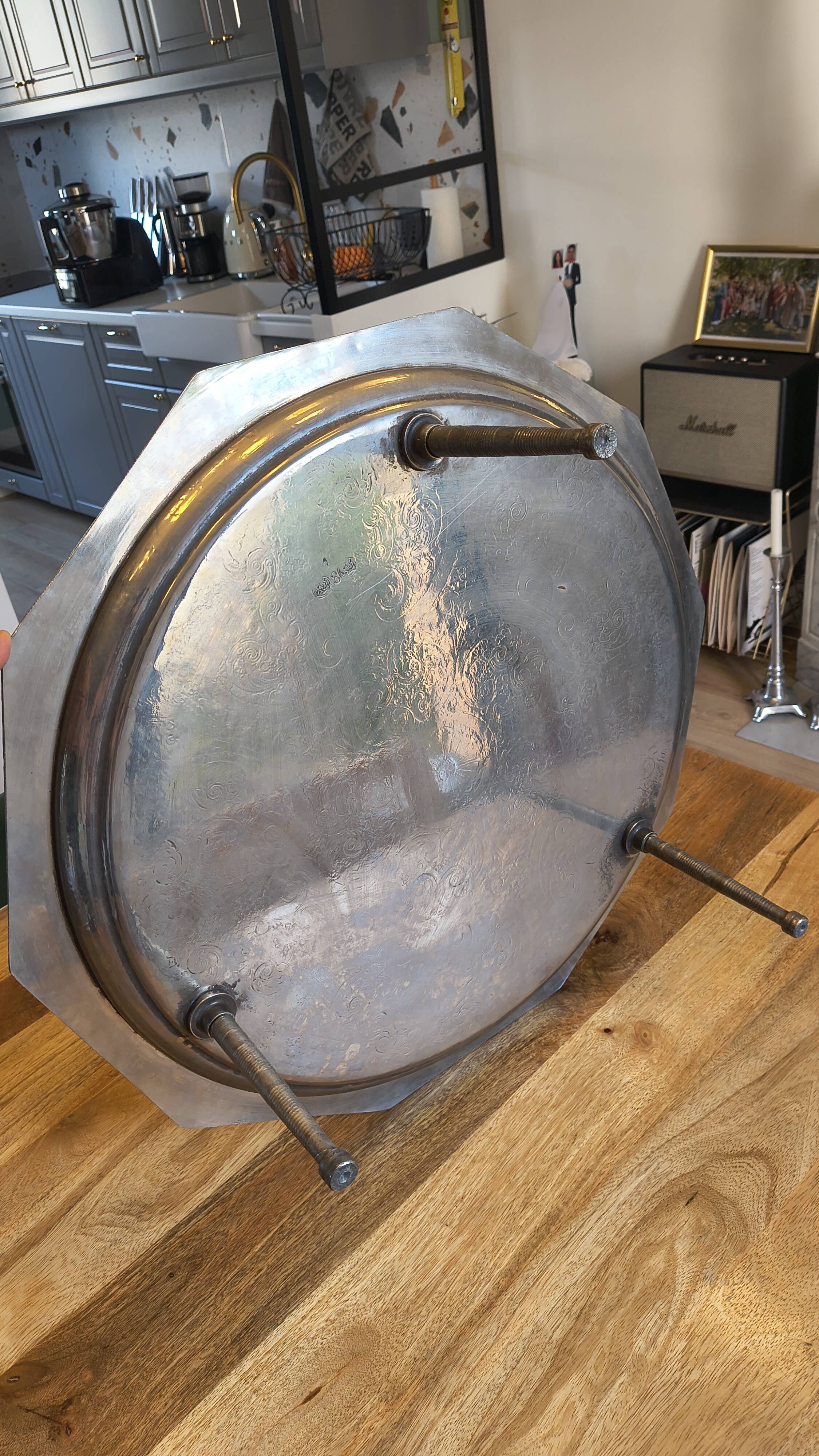 Vintage oriental silver-plated tea tray – Ø 60 cm