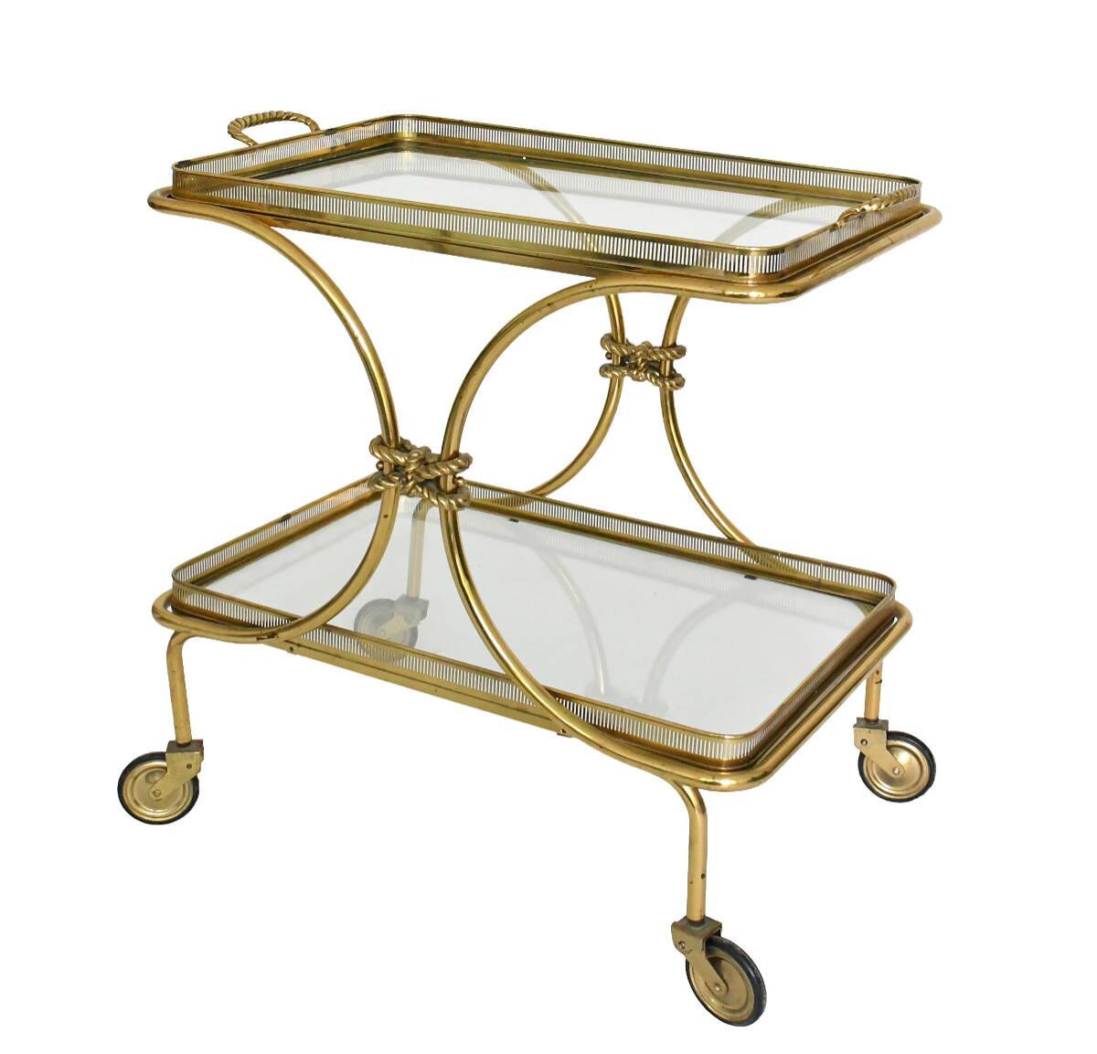 Bronze and gilded brass rolling bar attributed to Maison Bagues.