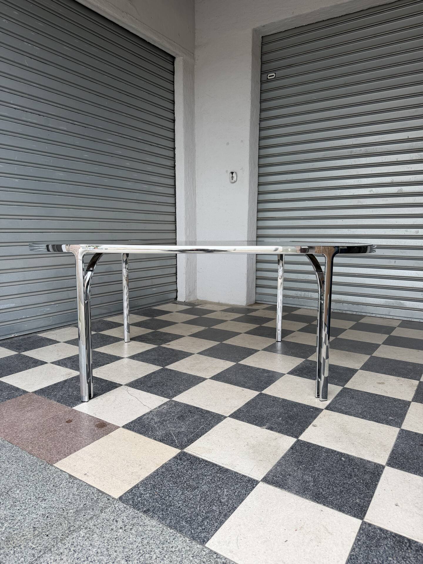 Vintage glass and chrome table