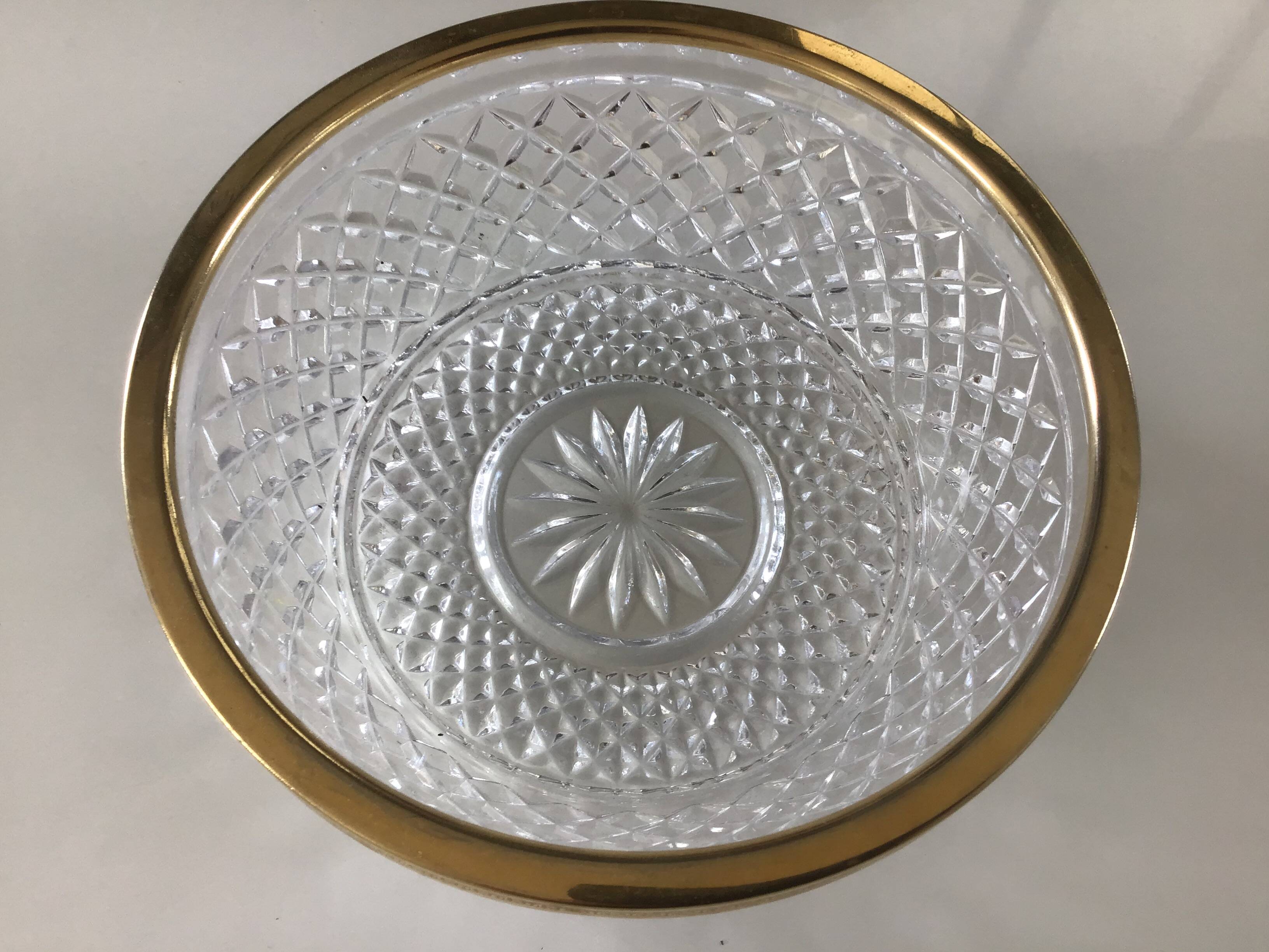 Glass and brass salad bowl